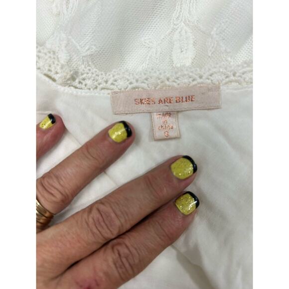 Skies Are Blue White Lace Floral Tank Top Size S Coquette Boho Frilly Whimsy - Picture 9 of 12